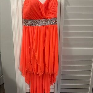 Asymmetrical Orange Dress with Silver Accents